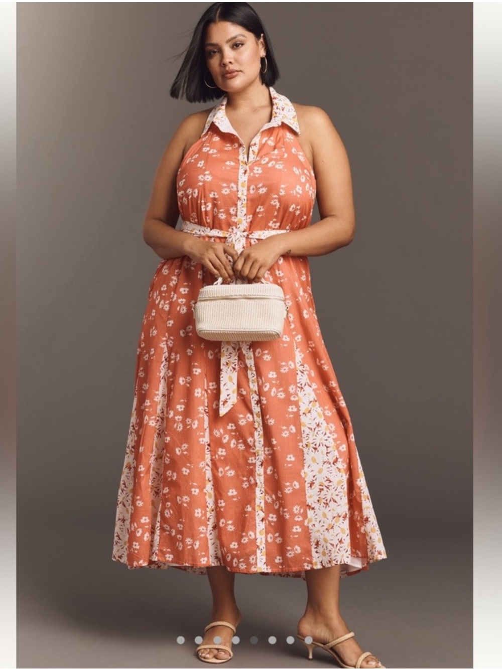 NWT Anthropologie Maeve Halter Open-Back Godet Midi Shirt Dress Sz XL